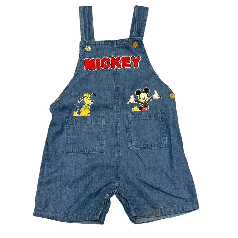 Disney Baby Mickey Mouse Pluto Embroidered Toddler Denim Overalls 24 Months
